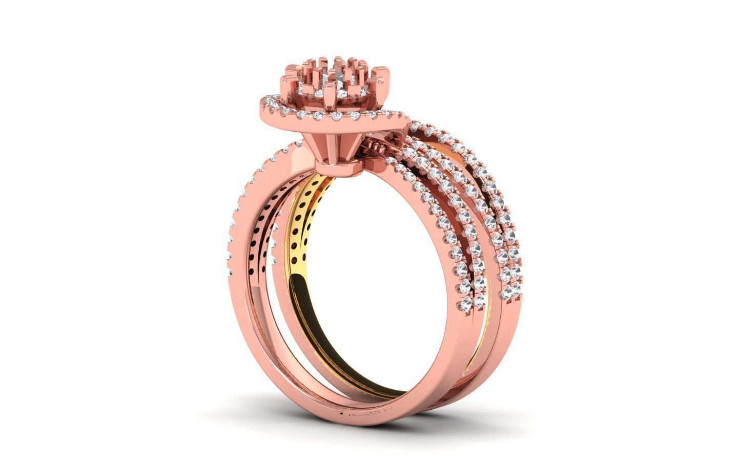  Engagement Wedding Solitaire Four Band Ring 3D print model_2