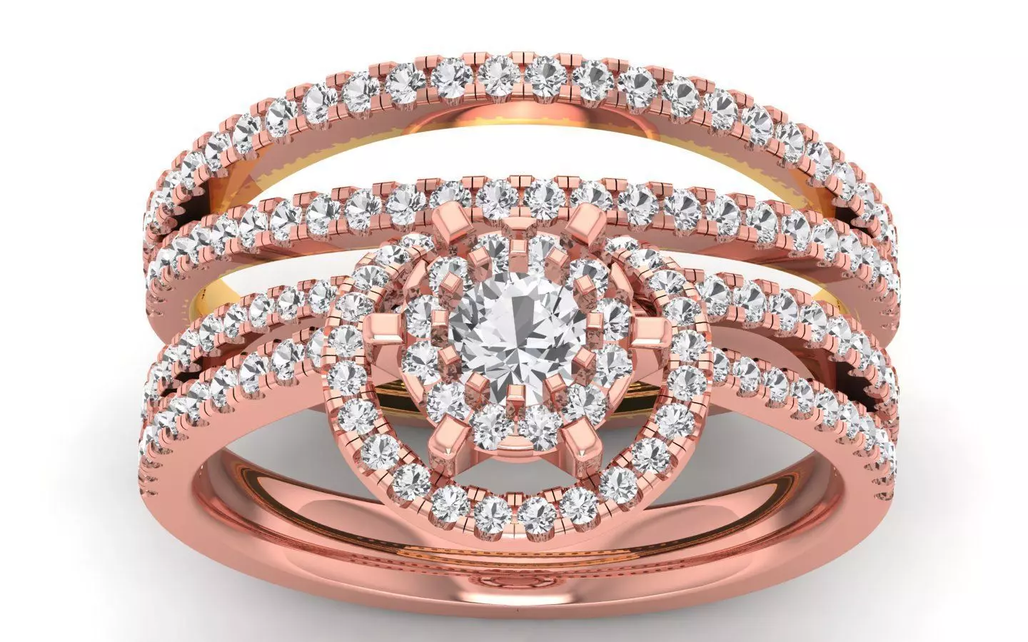  Engagement Wedding Solitaire Four Band Ring 3D print model_0