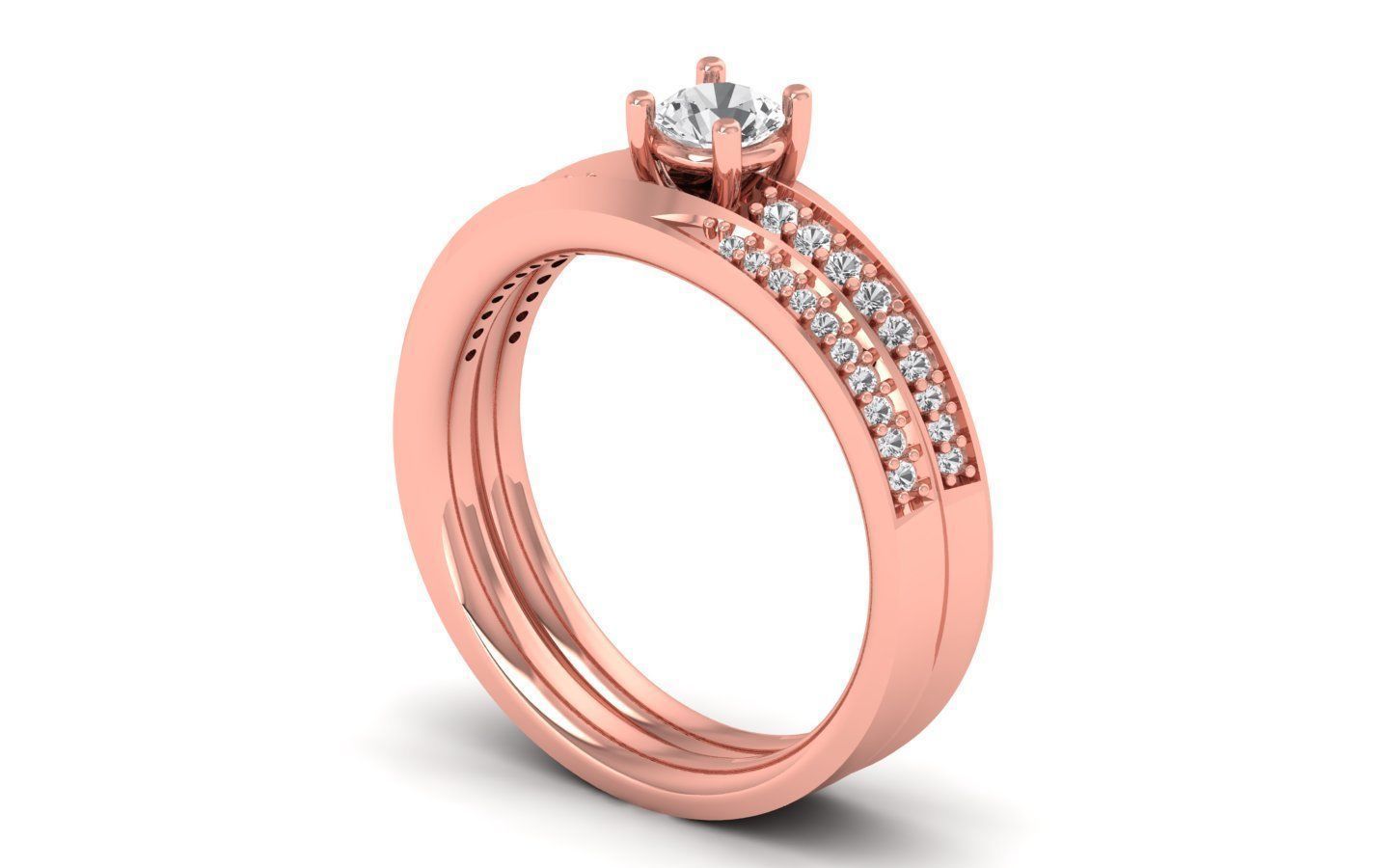  Engagement Wedding Solitaire Double Band Ring 3D print model_1