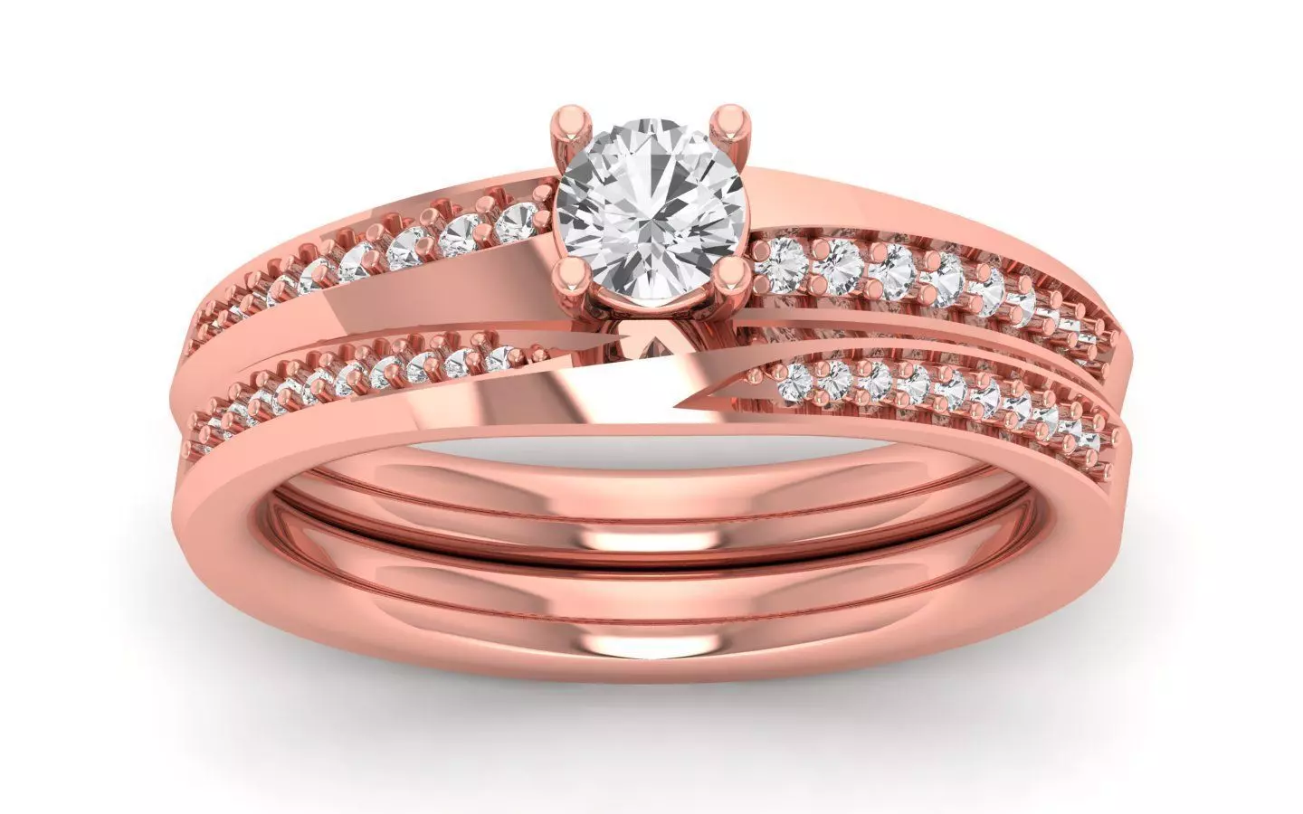  Engagement Wedding Solitaire Double Band Ring 3D print model_0