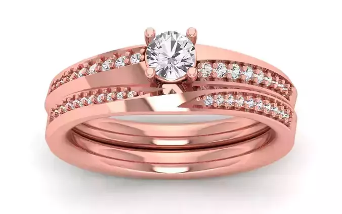  Engagement Wedding Solitaire Double Band Ring 3D print model