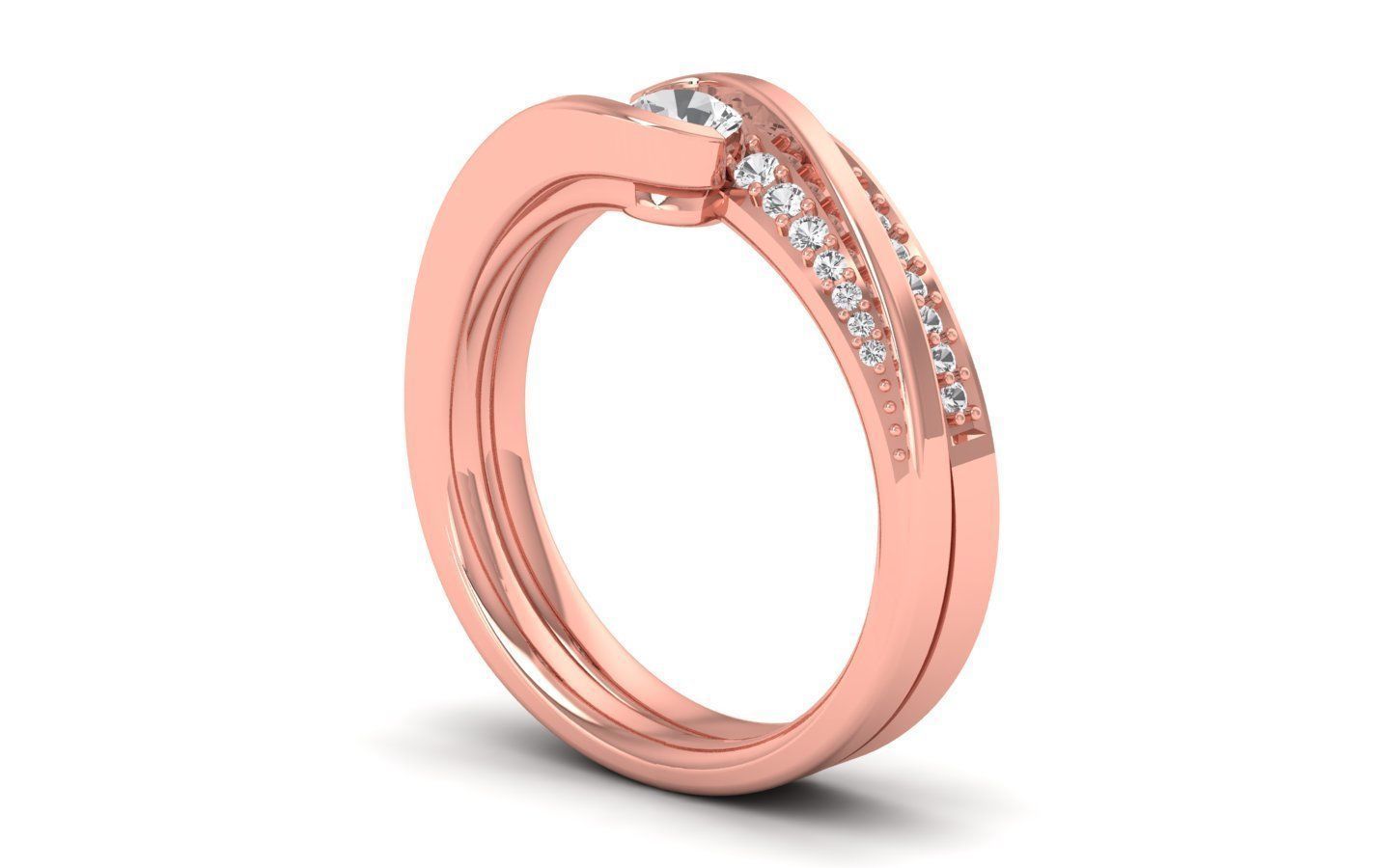  Engagement Wedding Solitaire Double Band Ring 3D print model_1