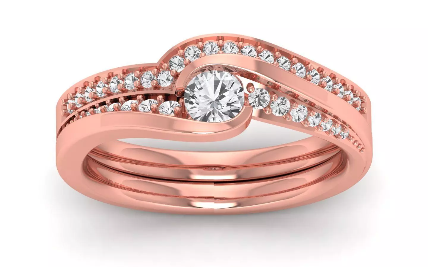  Engagement Wedding Solitaire Double Band Ring 3D print model_0