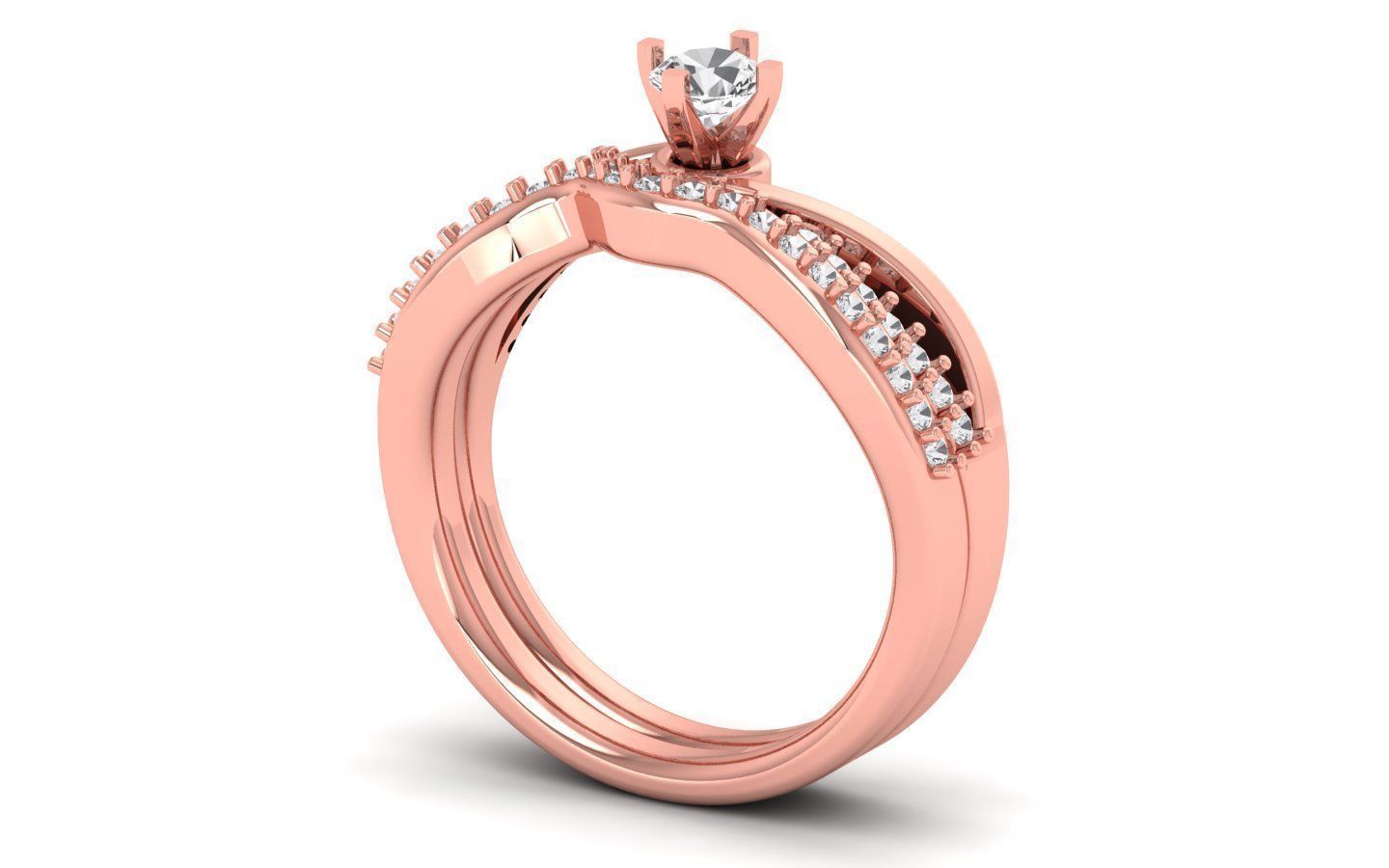  Engagement Wedding Solitaire Bypass Three Band Ring 3D print model_1