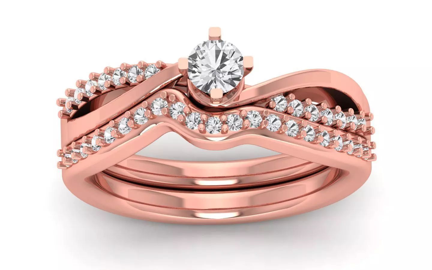  Engagement Wedding Solitaire Bypass Three Band Ring 3D print model_0