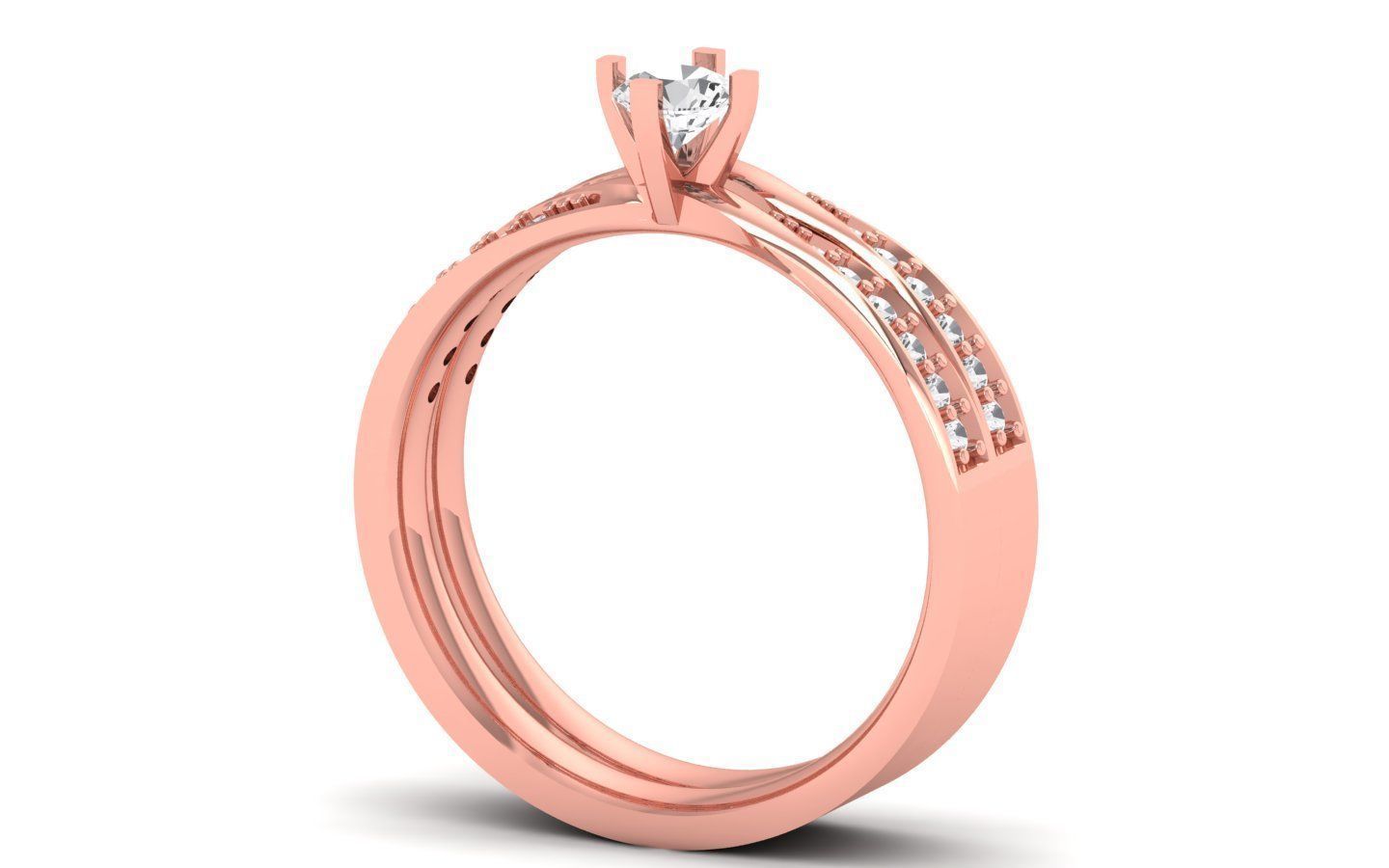  Engagement Wedding Solitaire Double Band Ring 3D print model_2