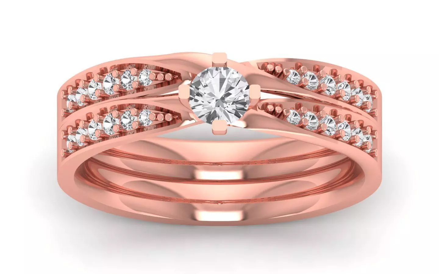  Engagement Wedding Solitaire Double Band Ring 3D print model_0