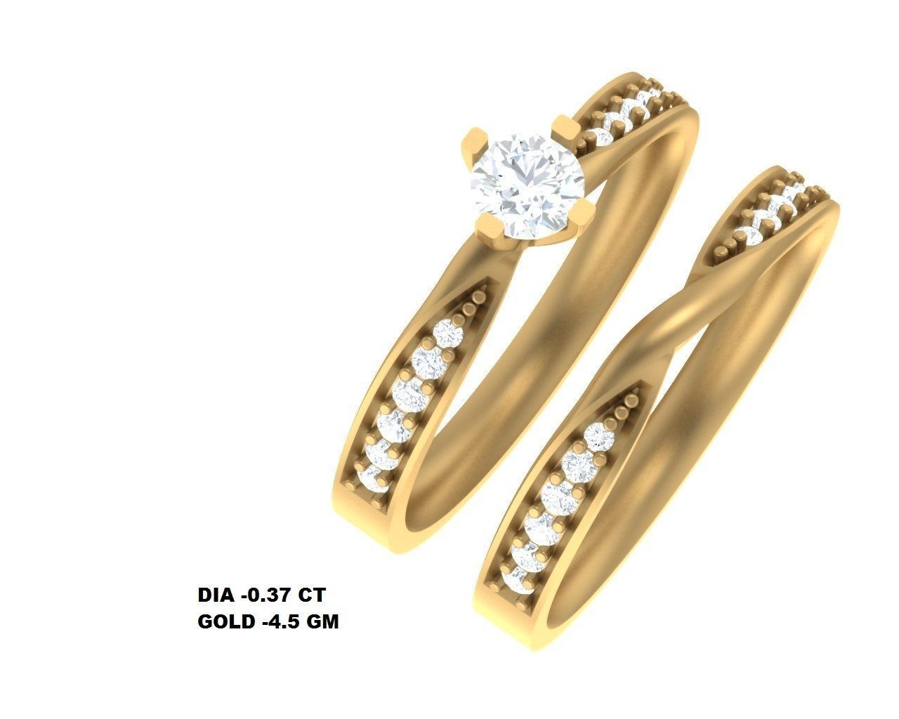  Engagement Wedding Solitaire Double Band Ring 3D print model_3