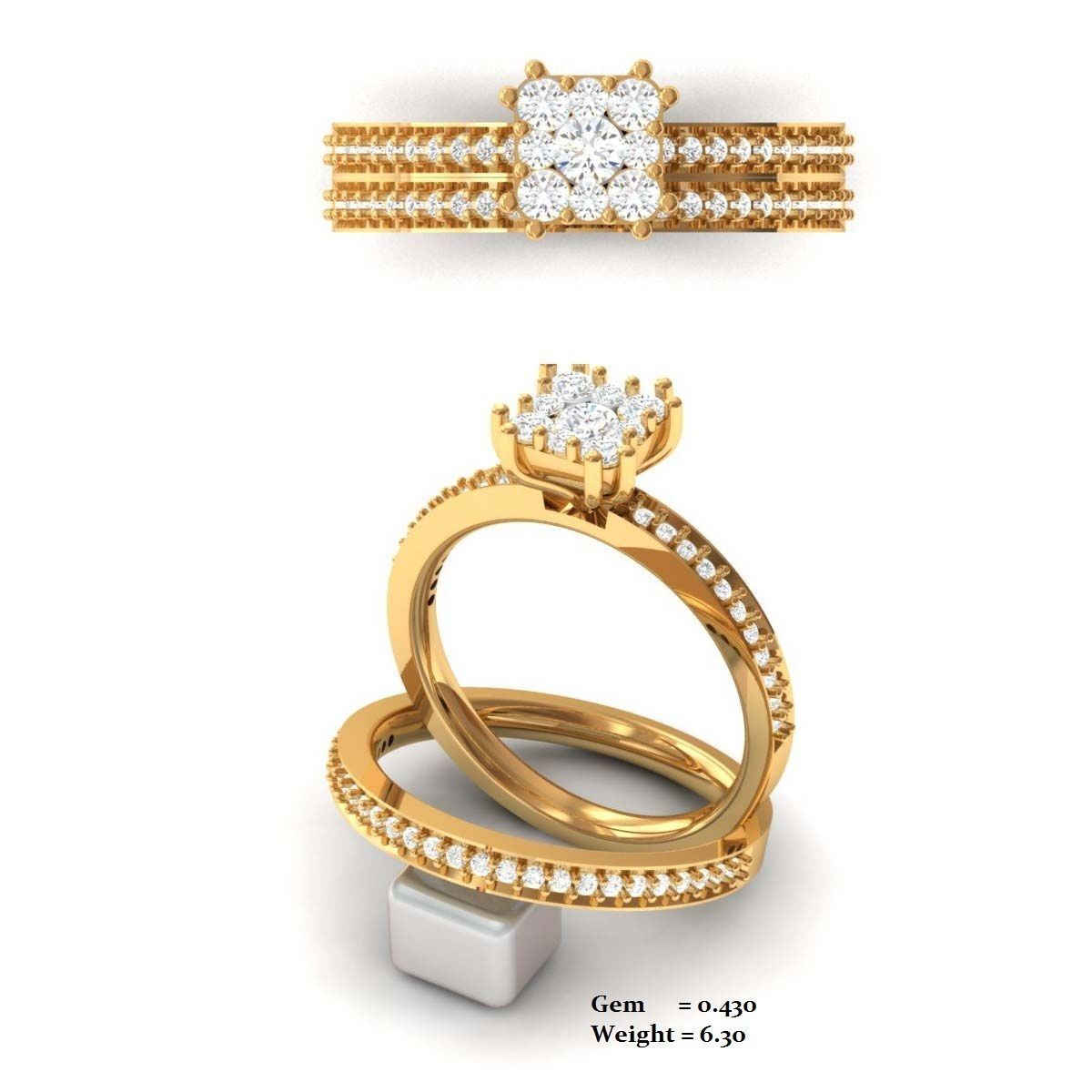  Engagement Wedding Solitaire Double Band Ring 3D print model_3