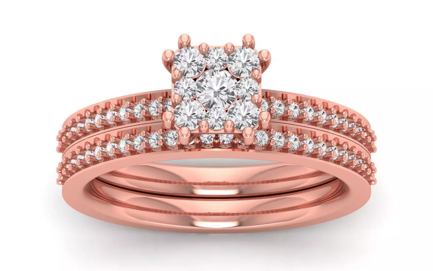  Engagement Wedding Solitaire Double Band Ring 3D print model_0