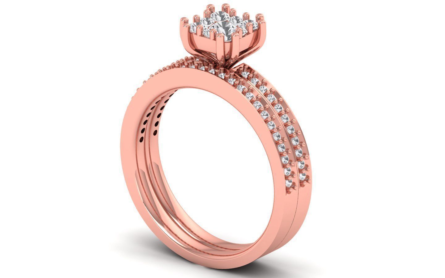  Engagement Wedding Solitaire Double Band Ring 3D print model_1