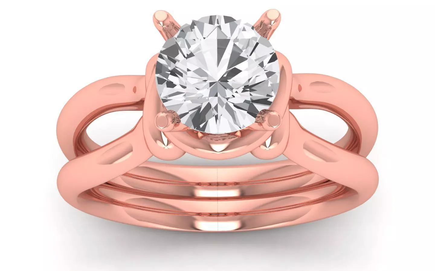  Engagement Wedding Solitaire Double Band Ring 3D print model_0