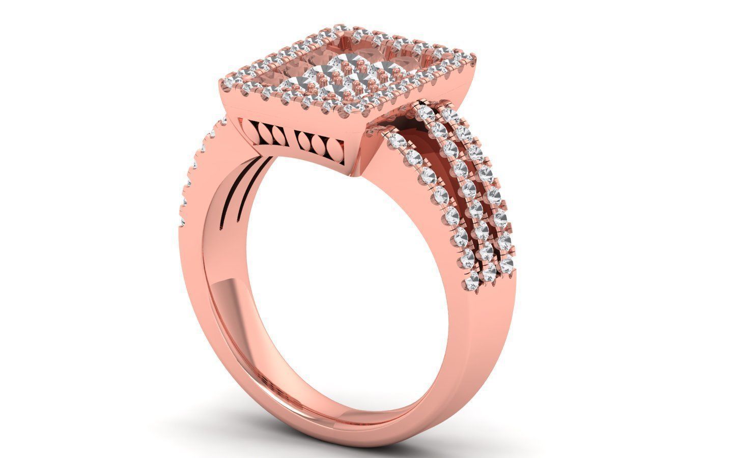  Engagement Wedding Solitaire Three Band Ring 3D print model_1