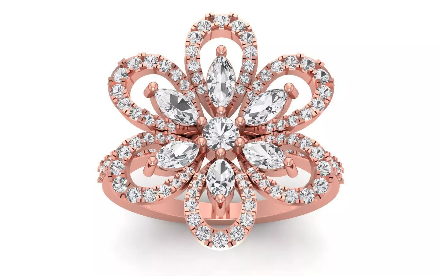  Engagement Wedding Solitaire Marquise Diamond Flower  Ring 3D print model_0