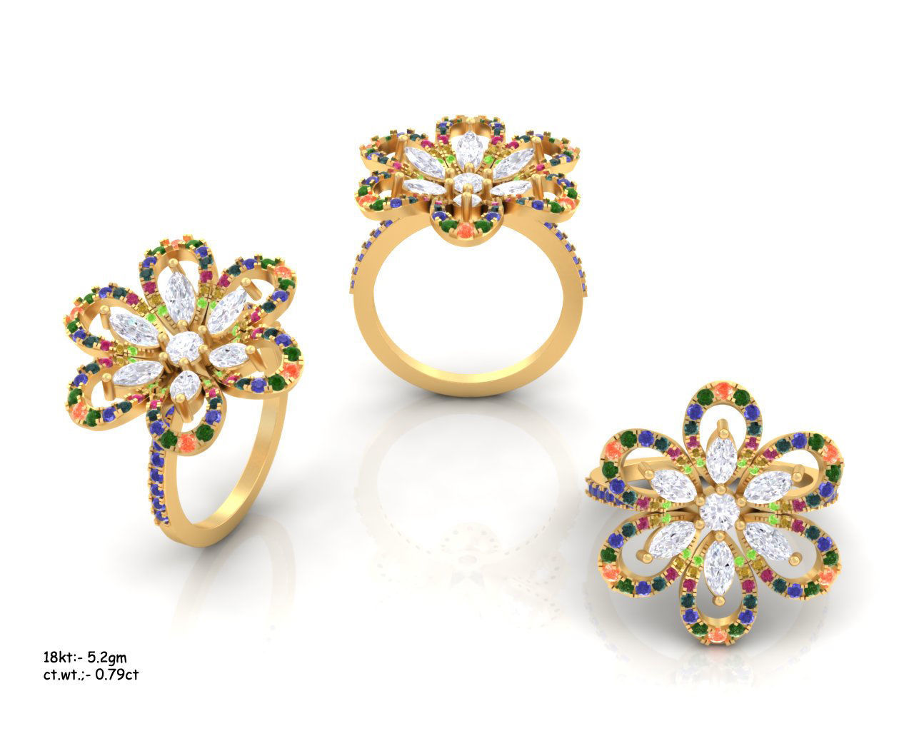  Engagement Wedding Solitaire Marquise Diamond Flower  Ring 3D print model_3