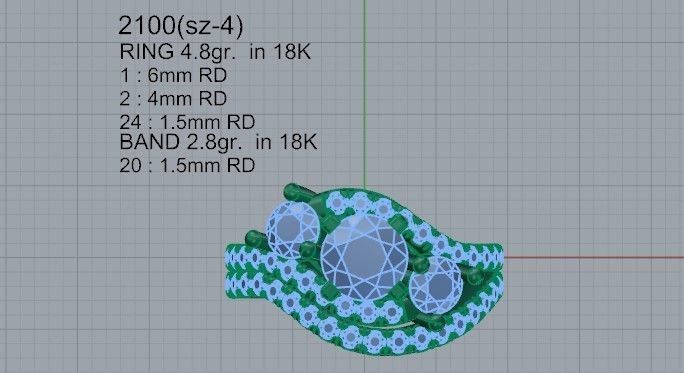 Diamond ring with Band 2100 3D print model 3D print model_4