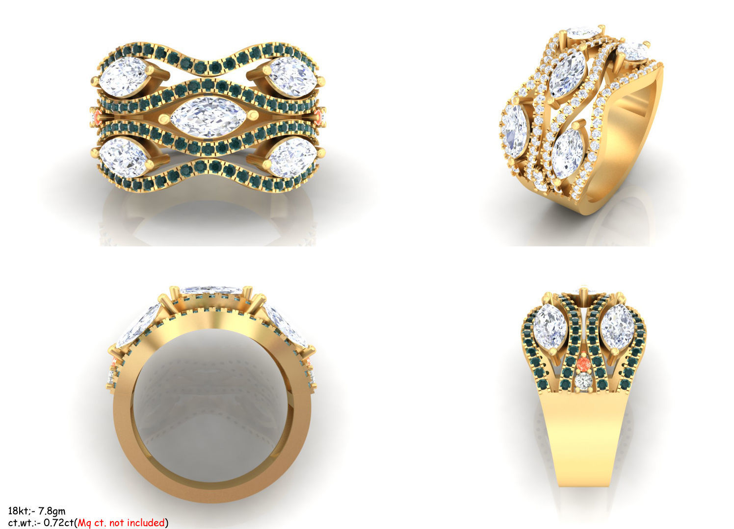 Marquise Diamond Solitaire Four Band Ring 3D print model_3