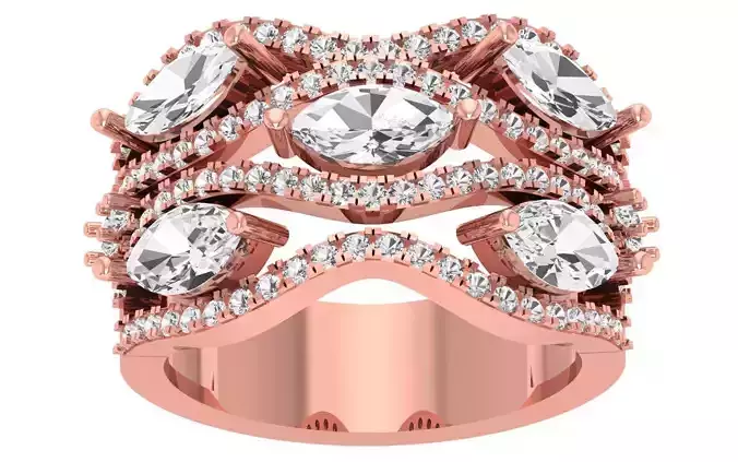 Marquise Diamond Solitaire Four Band Ring 3D print model
