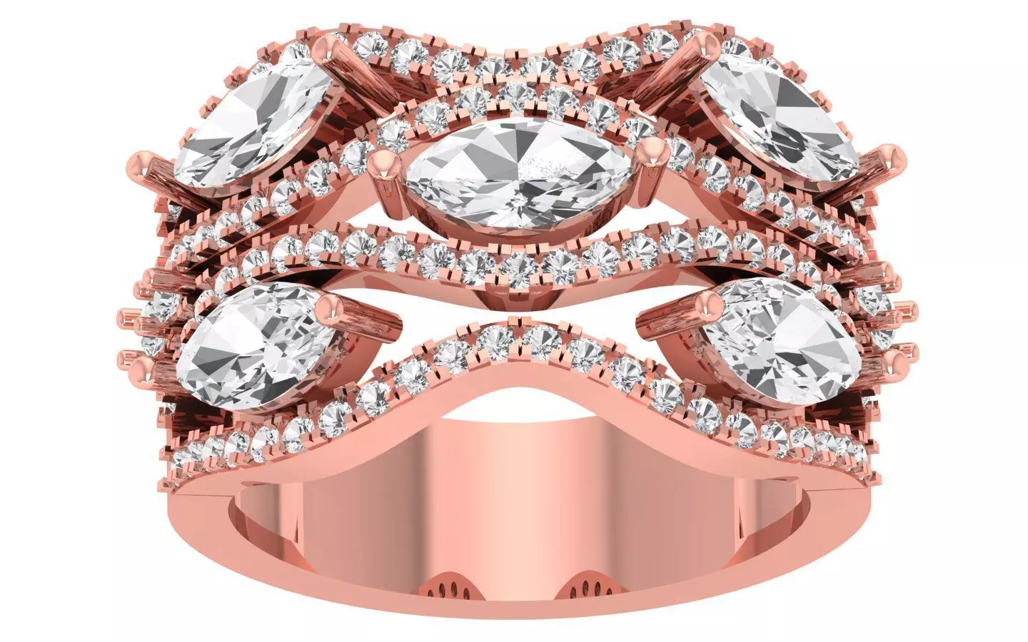 Marquise Diamond Solitaire Four Band Ring 3D print model_0