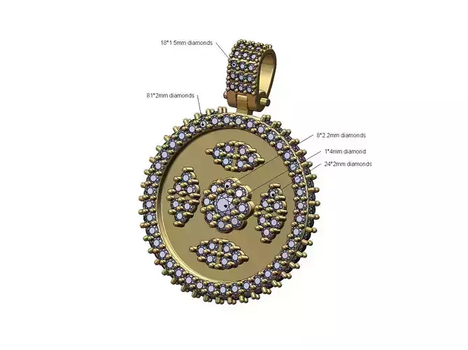 Diamond clusters round iced pendant with bail