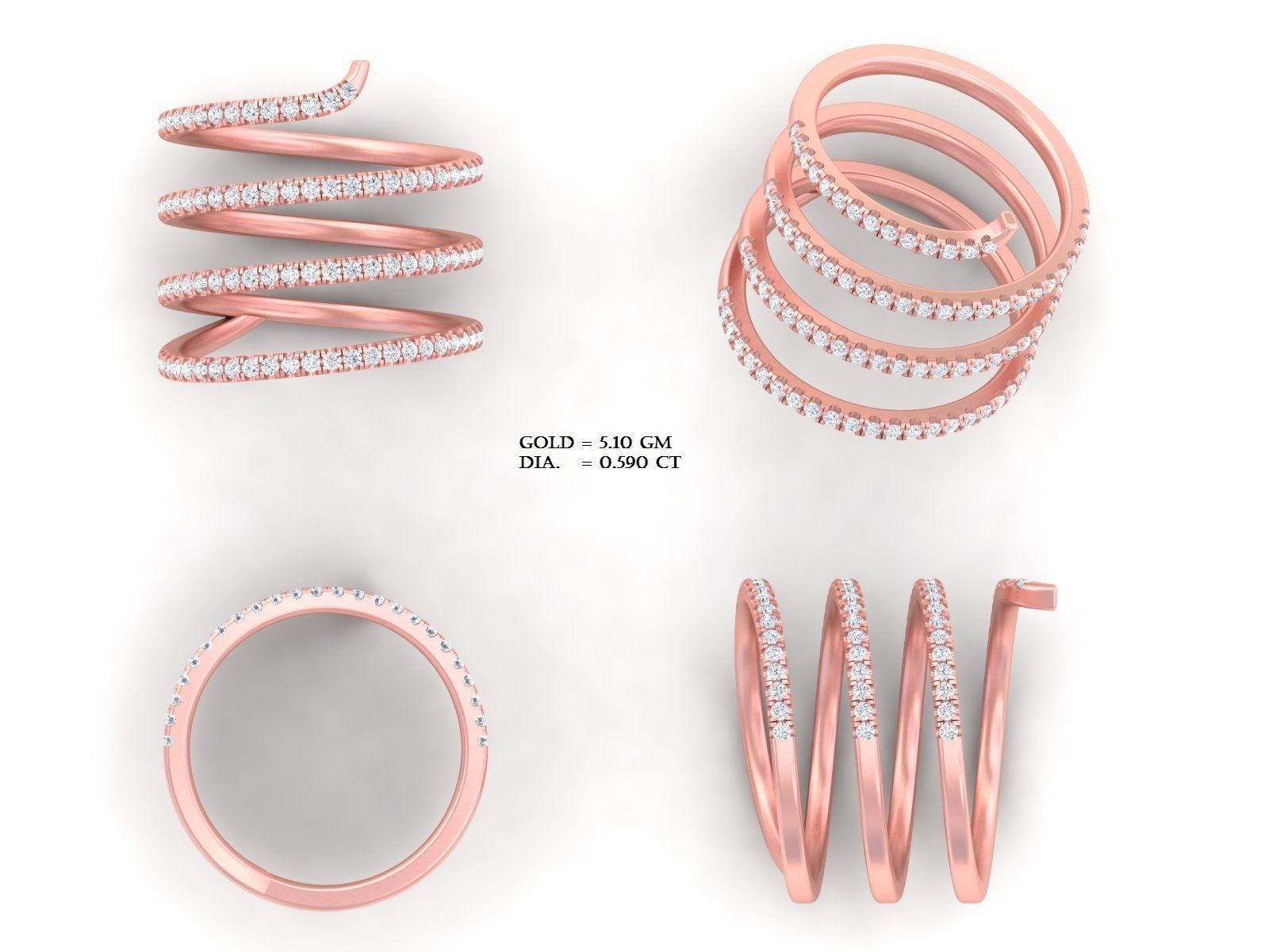  Engagement Wedding Solitaire Four Band Ring 3D print model_3