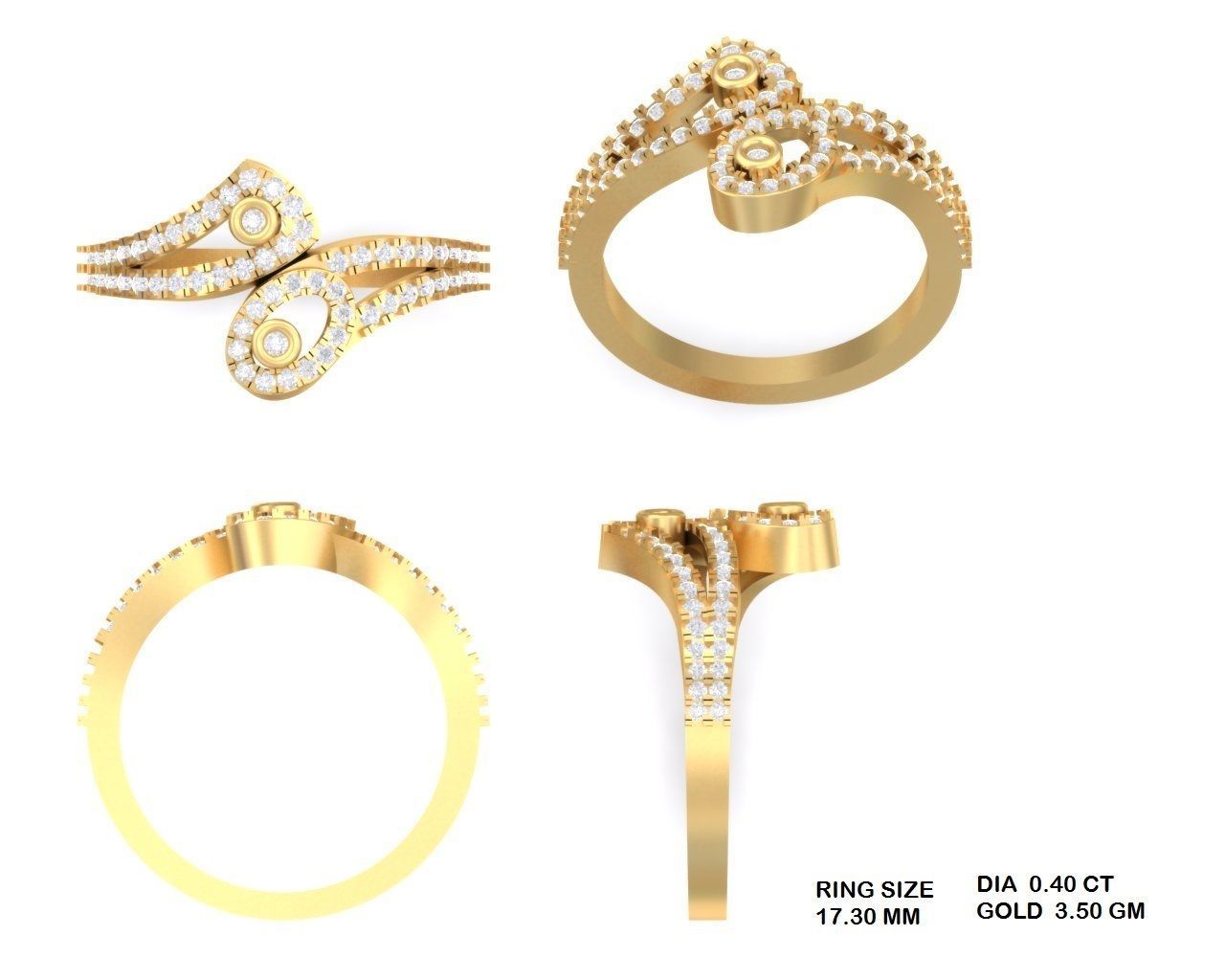  Engagement Wedding Solitaire Double Band Ring 3D print model_3