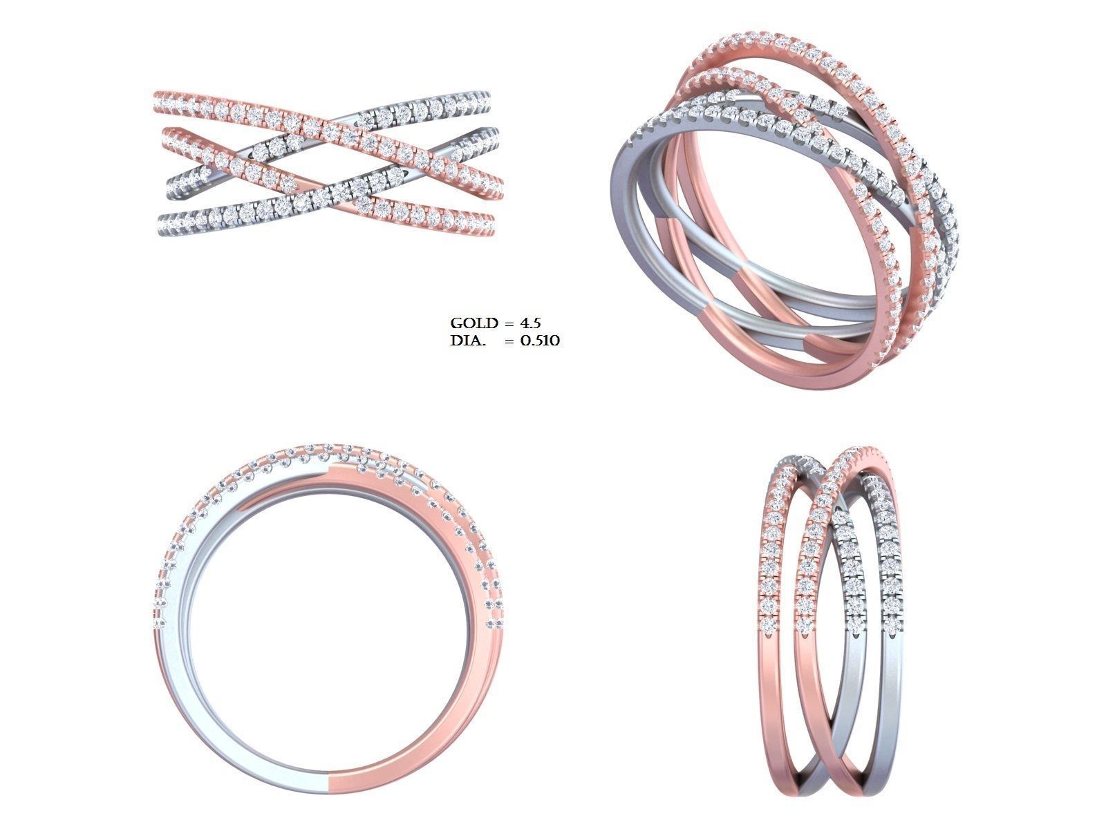  Engagement Wedding Solitaire Four Band Ring 3D print model_3