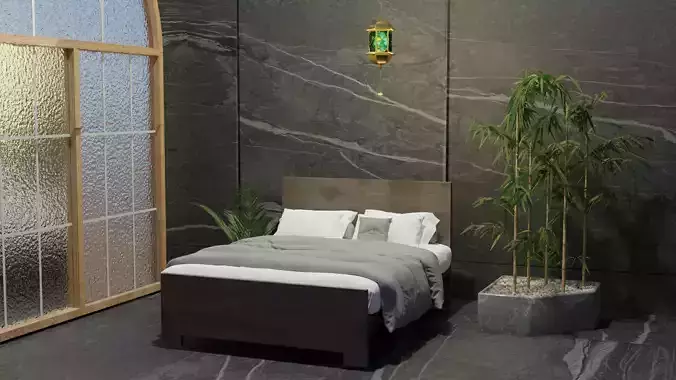 Bedroom 3d Model with marble walls