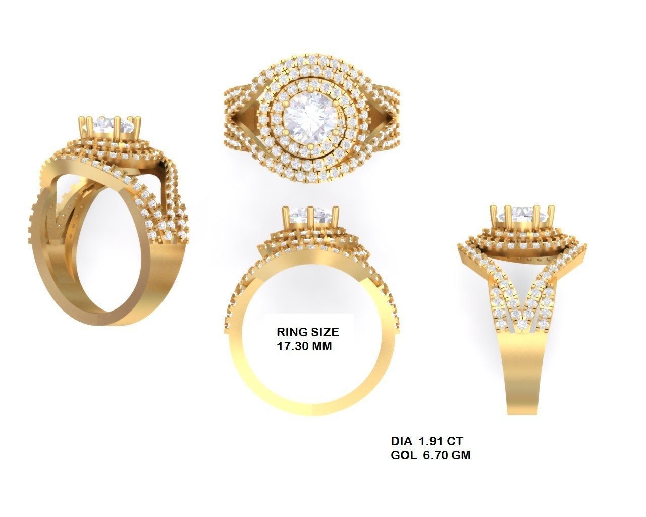  Engagement Wedding Solitaire Double Band Ring 3D print model_3