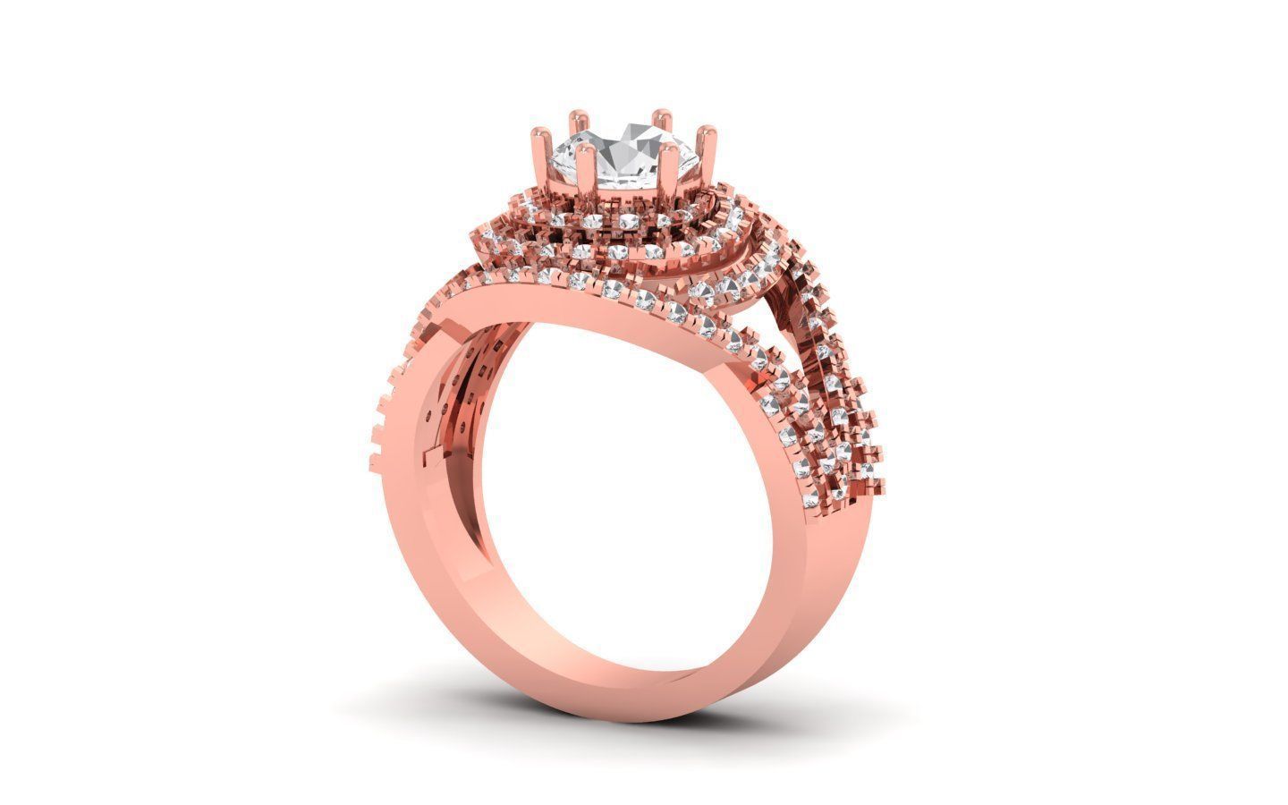  Engagement Wedding Solitaire Double Band Ring 3D print model_2