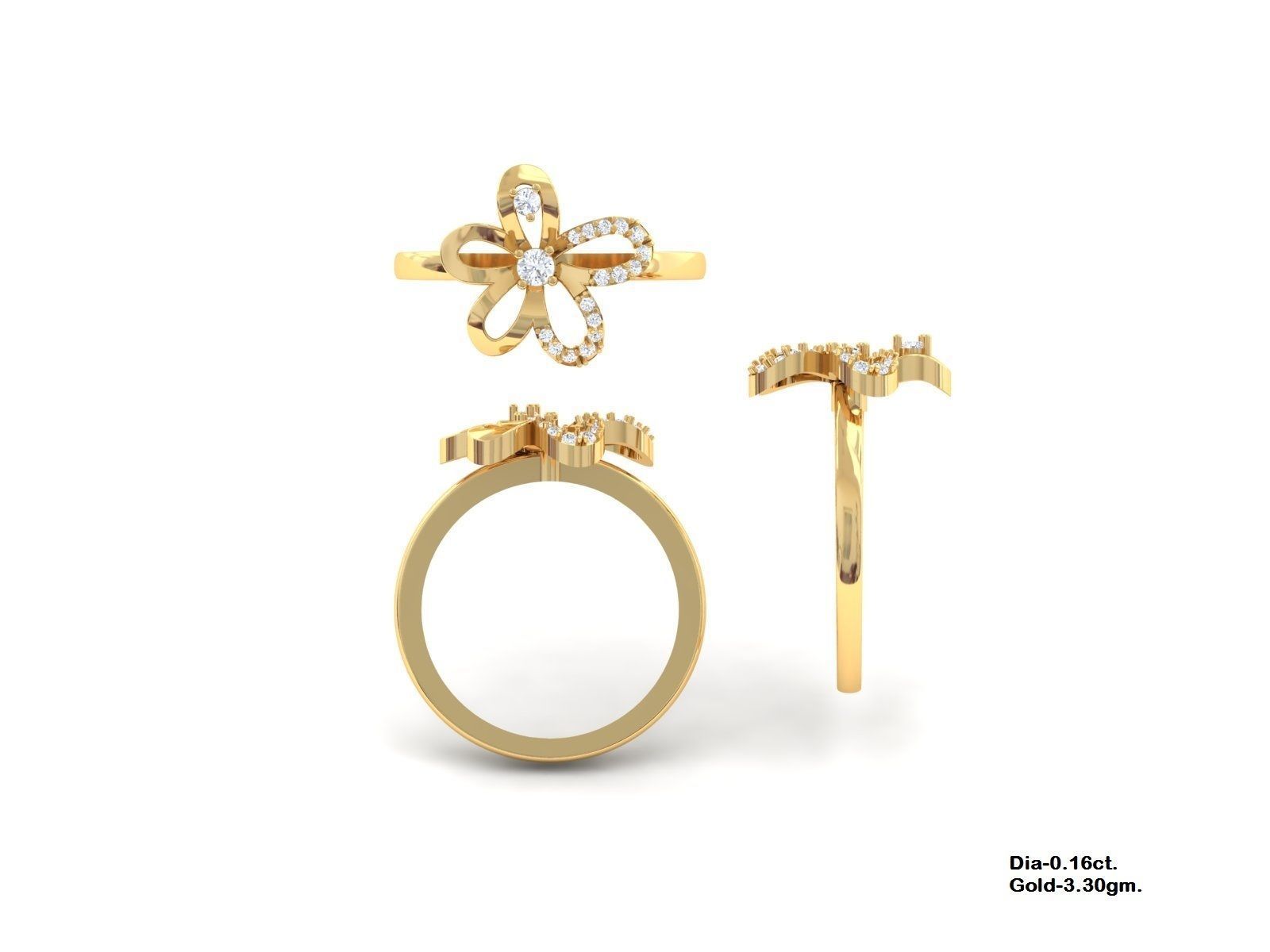  Engagement Wedding Solitaire Flower  Ring 3D print model_3