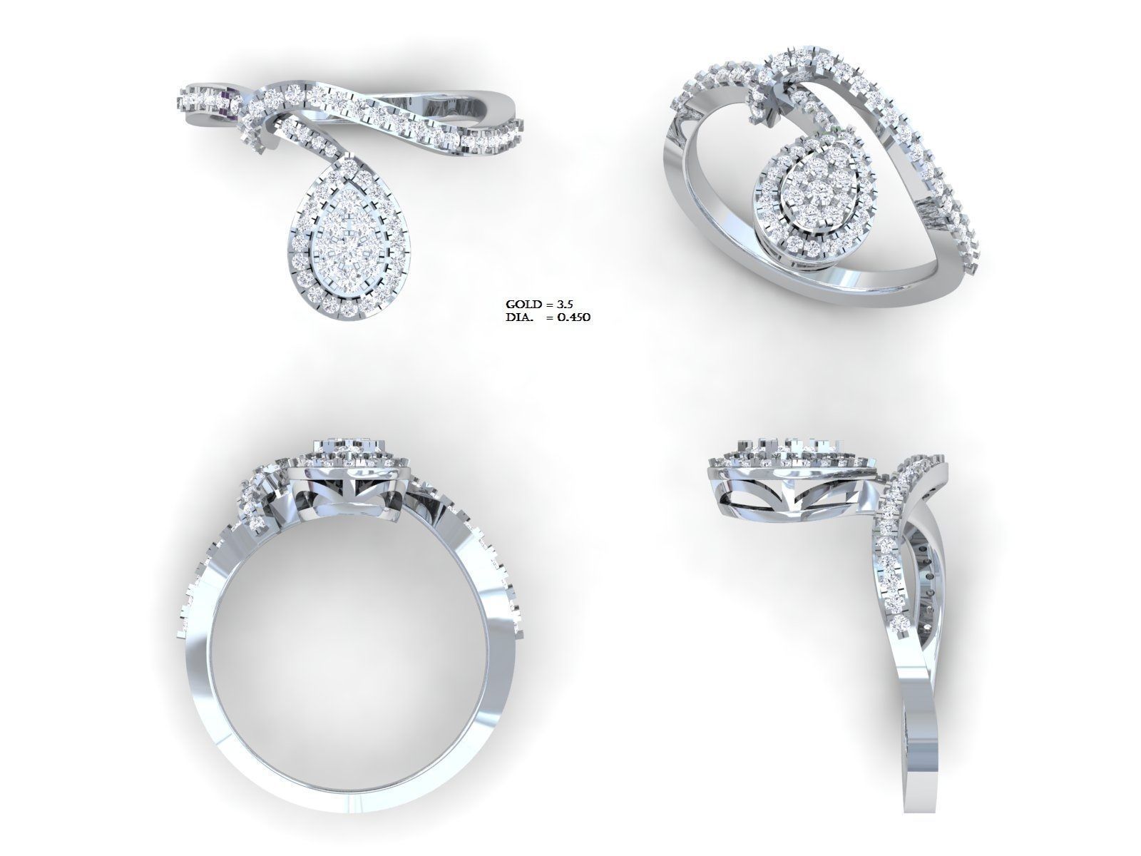  Engagement Wedding Solitaire Bypass Ring 3D print model_3