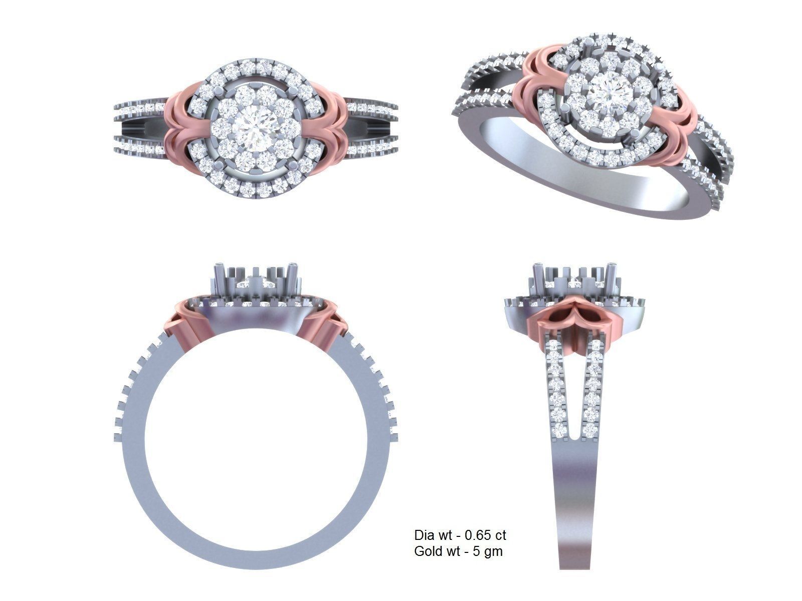  Engagement Wedding Solitaire Double Band Ring 3D print model_3