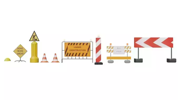Construction sight signs Collection Low-poly 3D model
