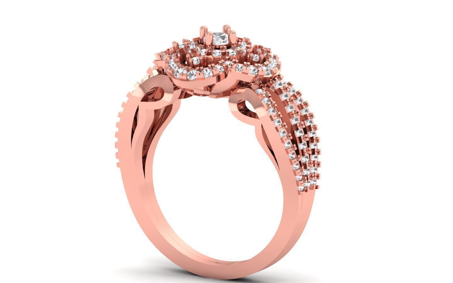  Engagement Wedding Solitaire Three Band Ring 3D print model_1