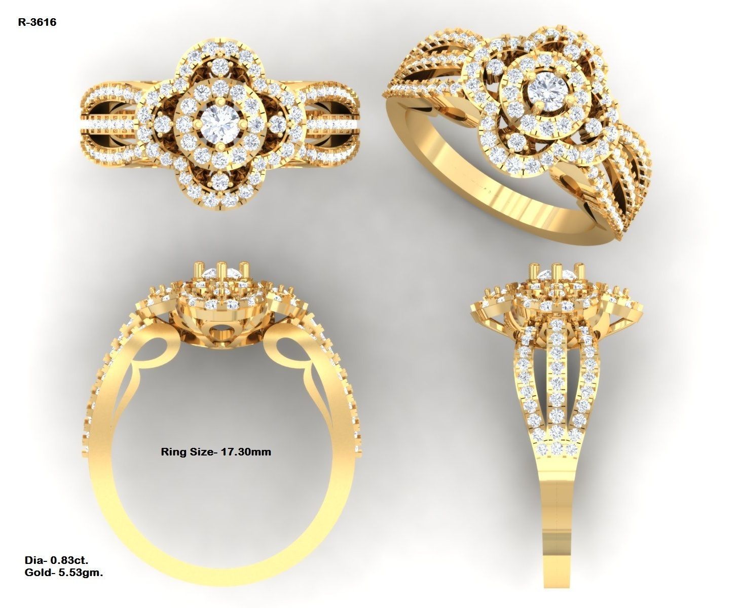  Engagement Wedding Solitaire Three Band Ring 3D print model_3