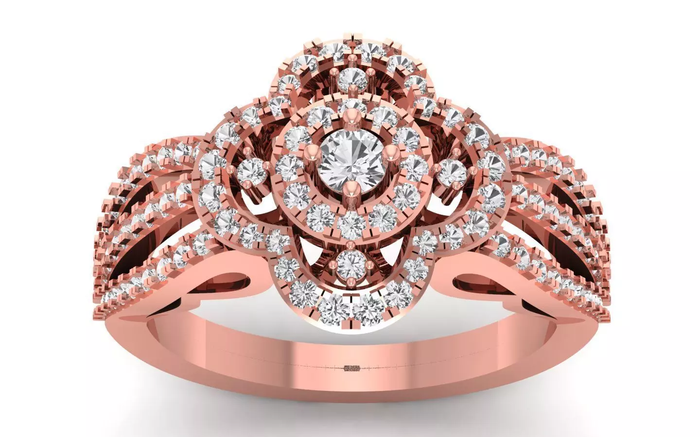  Engagement Wedding Solitaire Three Band Ring 3D print model_0