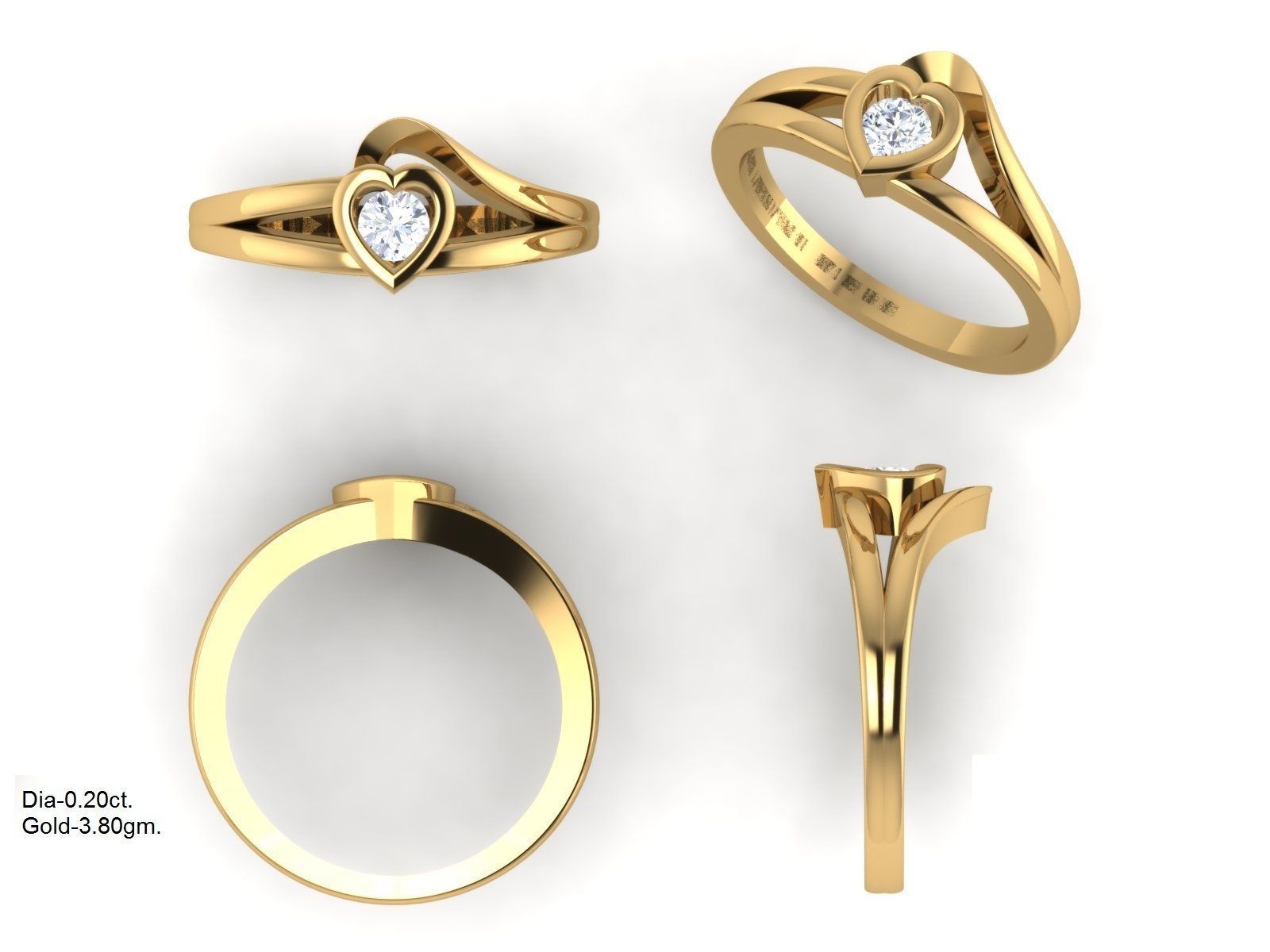  Engagement Wedding Solitaire Double Band Heart Ring 3D print model_3