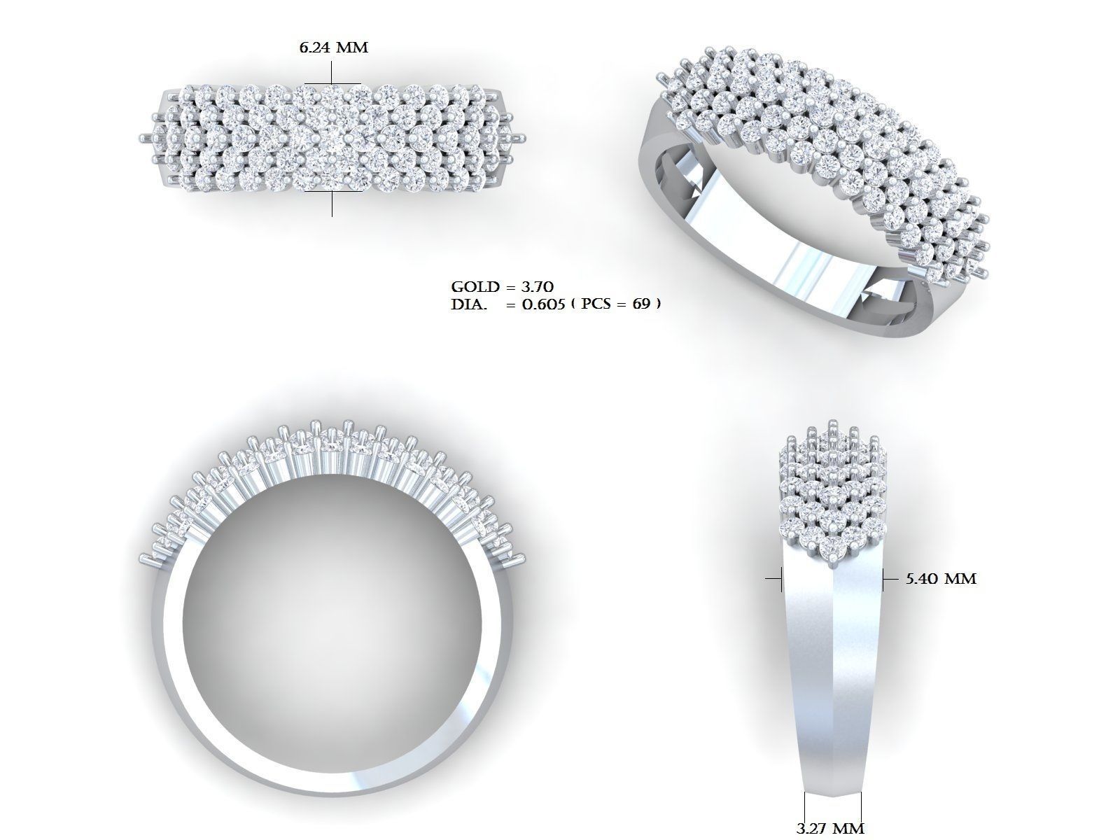  Wedding Solitaire Women Band Ring 3D print model_3