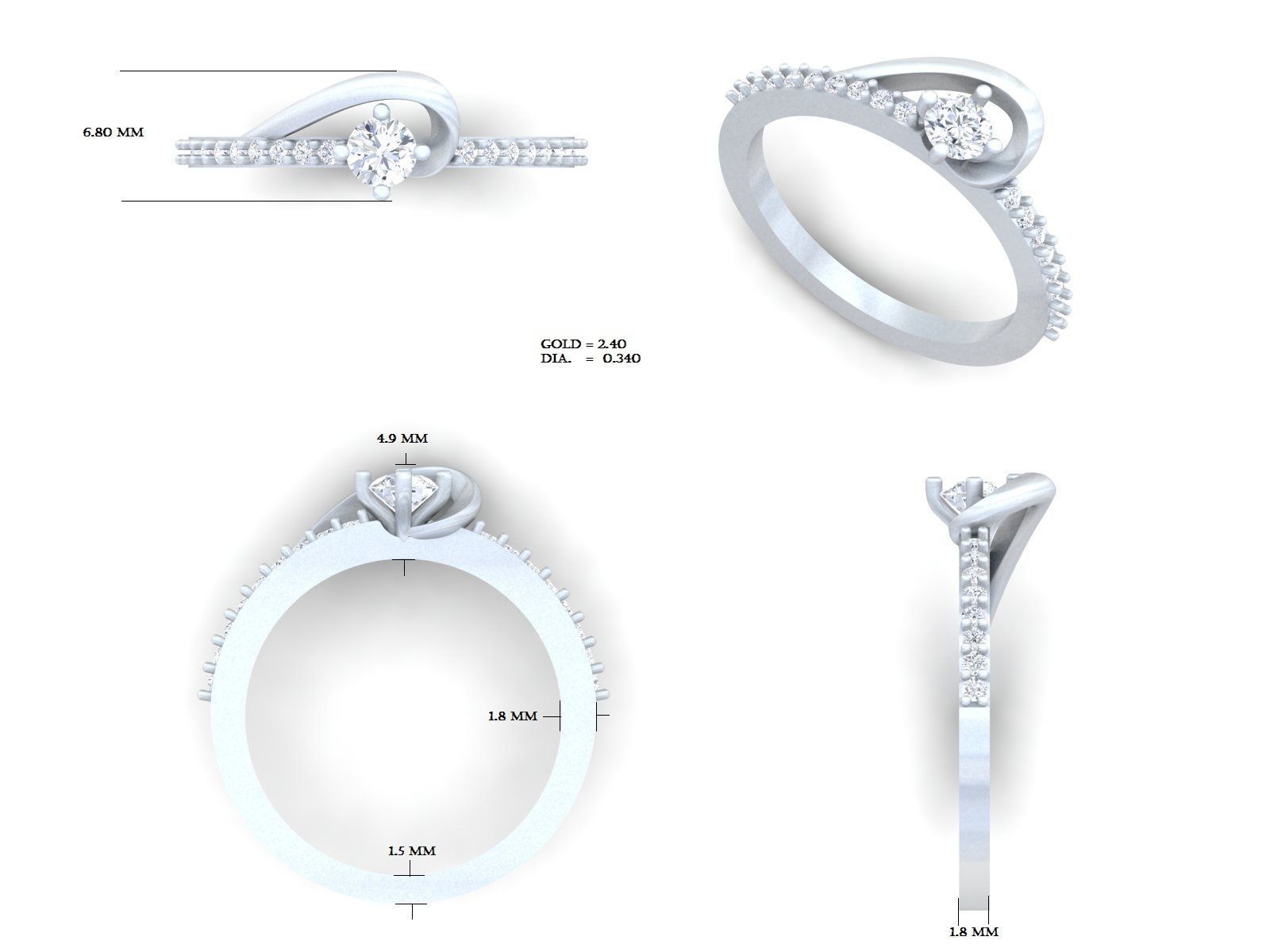 Solitaire Engagement  Ring 3D print model_3