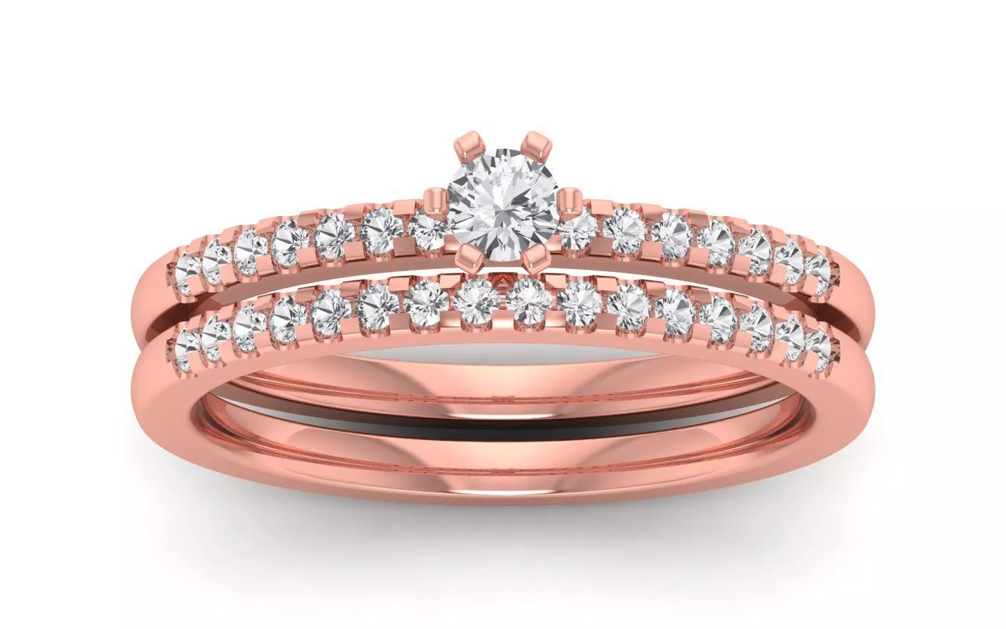  Engagement Wedding Solitaire Double Band Ring 3D print model_0