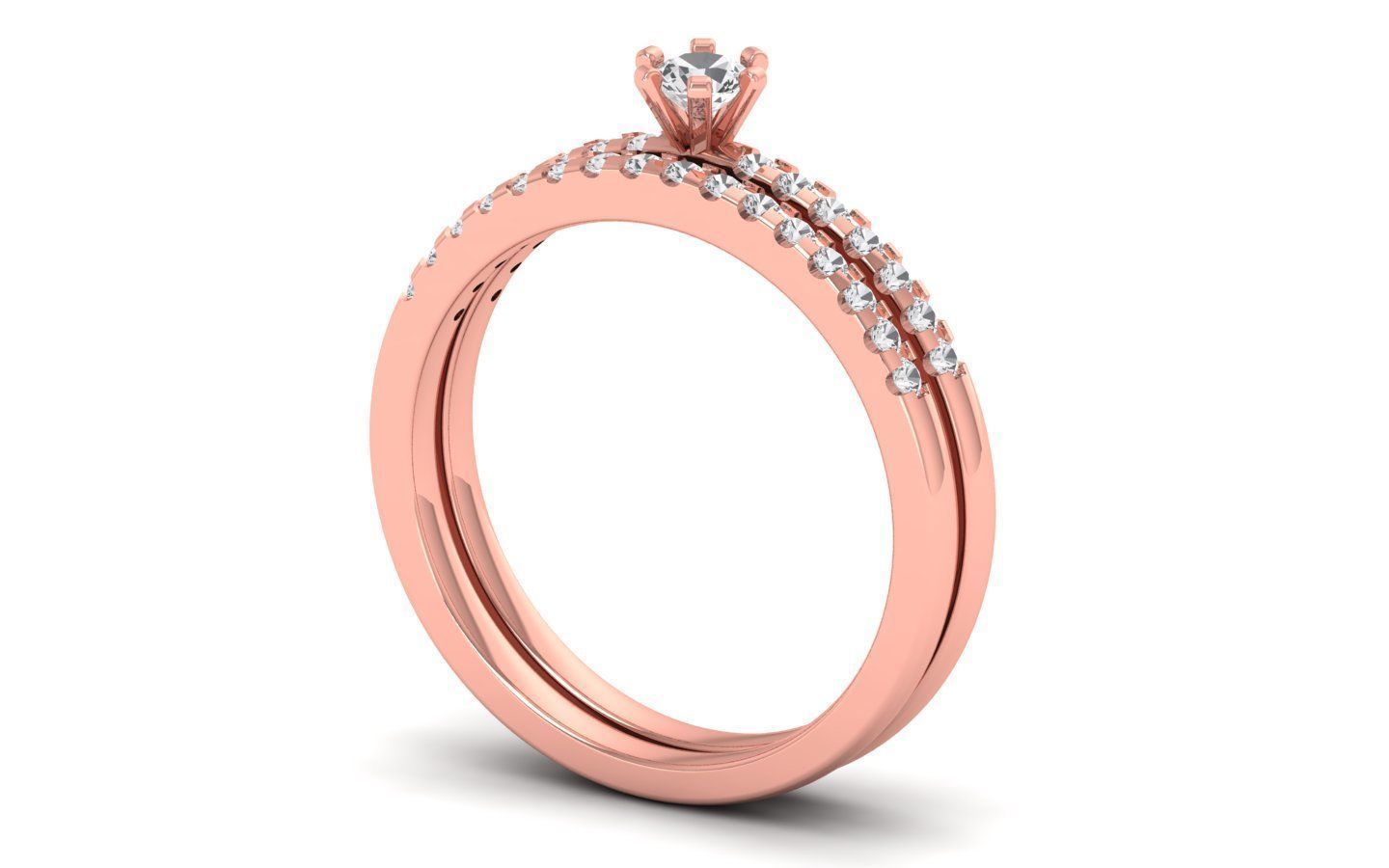  Engagement Wedding Solitaire Double Band Ring 3D print model_2