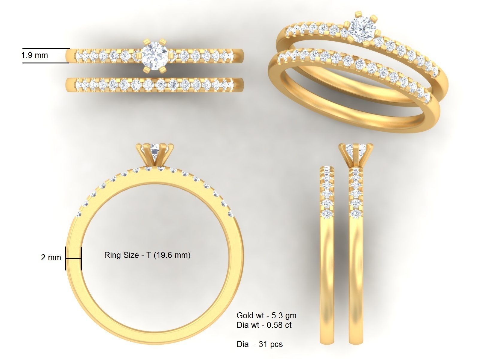  Engagement Wedding Solitaire Double Band Ring 3D print model_3