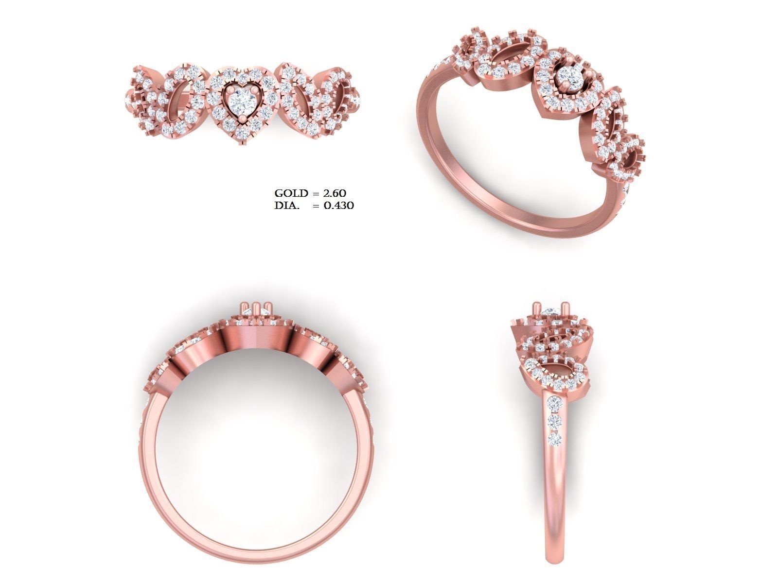 Engagement Wedding Solitaire Heart Ring 3D print model_3