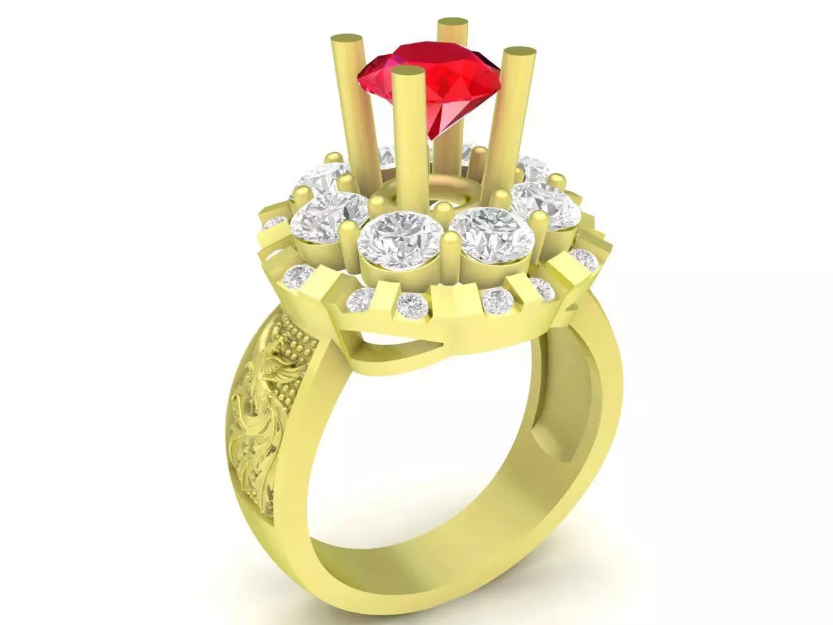 Luxury Halo Ruby Style Ring 3D Model 3894 3D print model