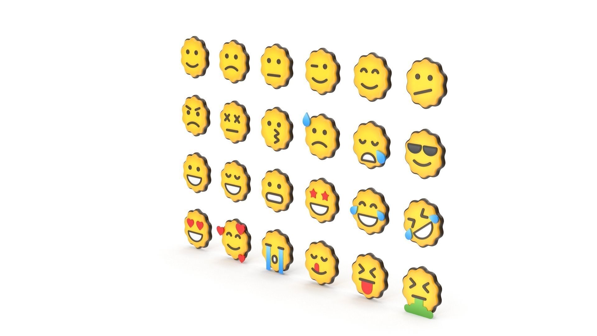 Emoji Set emojis with different expressions Low-poly 3D model_2