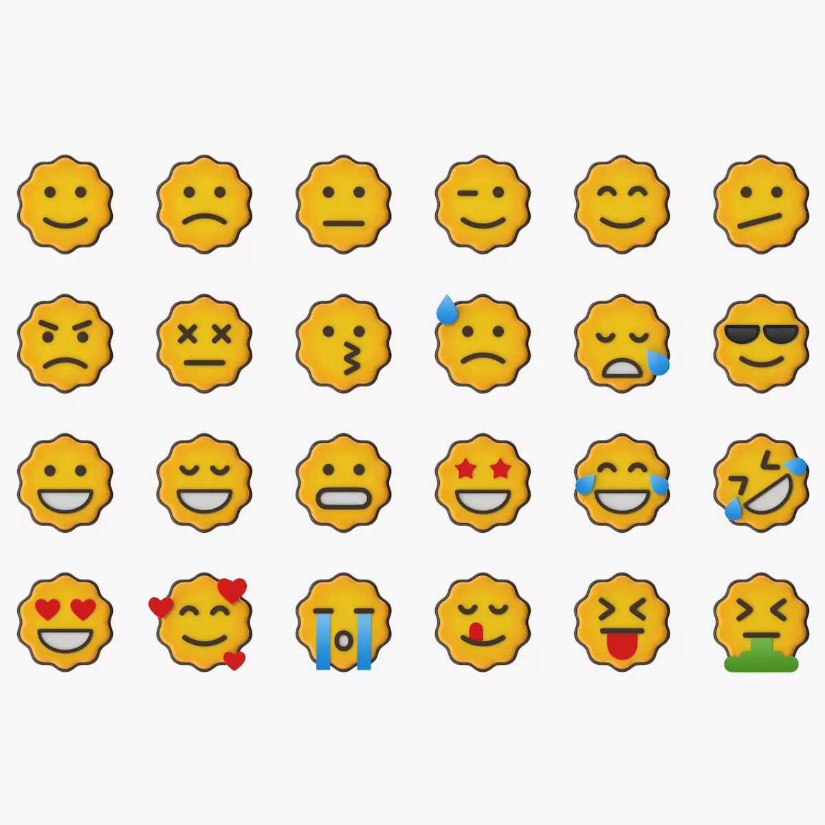 Emoji Set emojis with different expressions Low-poly 3D model_0