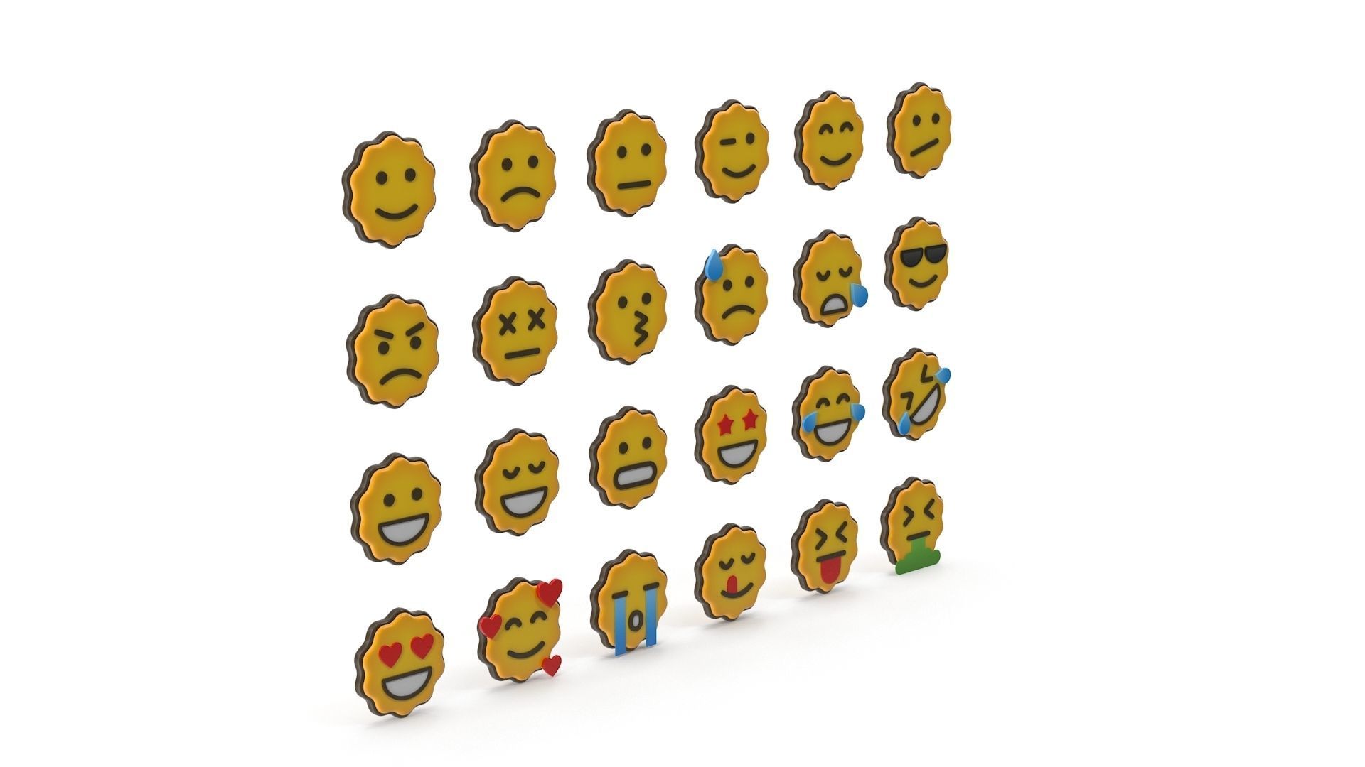 Emoji Set emojis with different expressions Low-poly 3D model_3