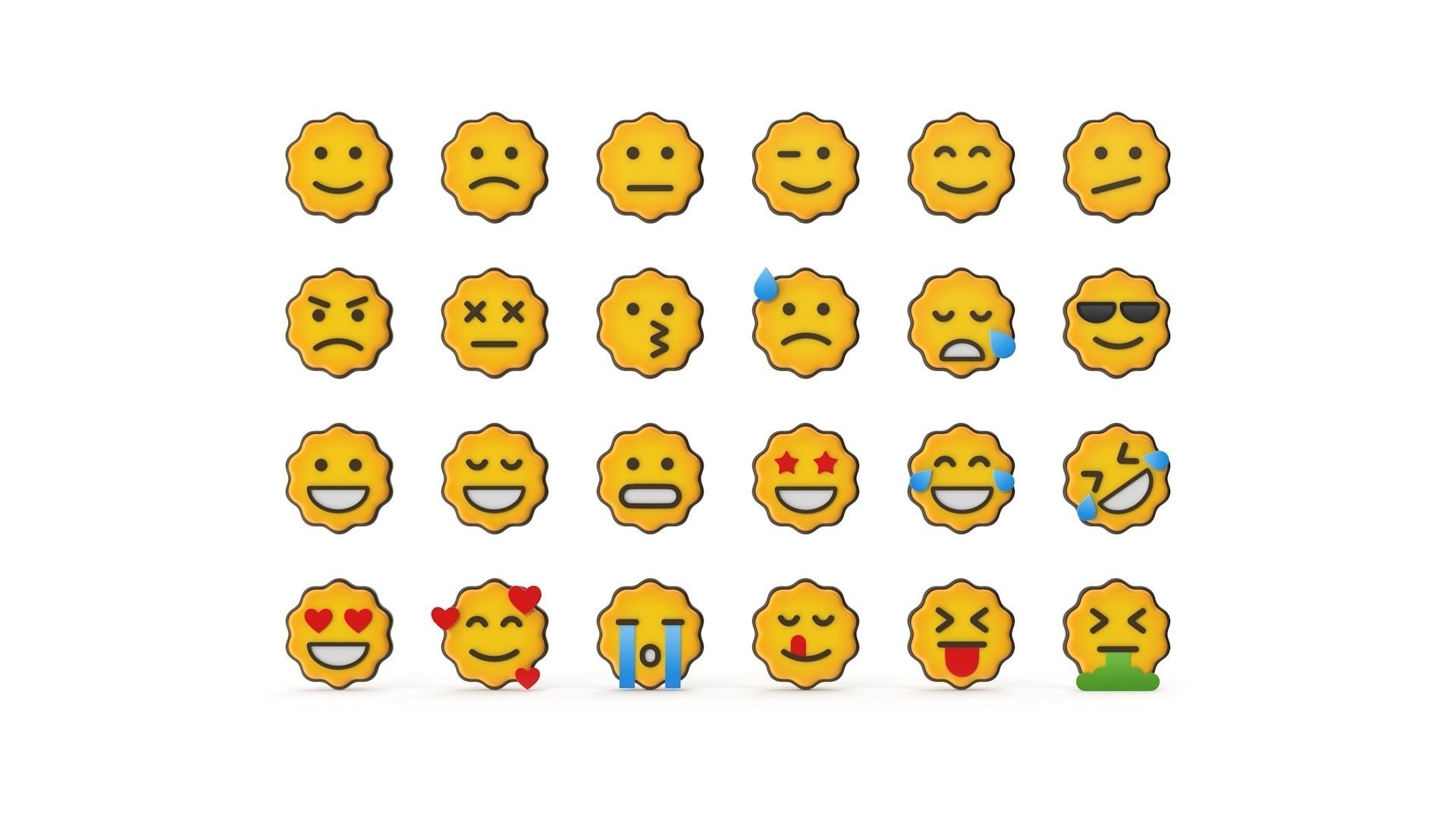 Emoji Set emojis with different expressions Low-poly 3D model_1