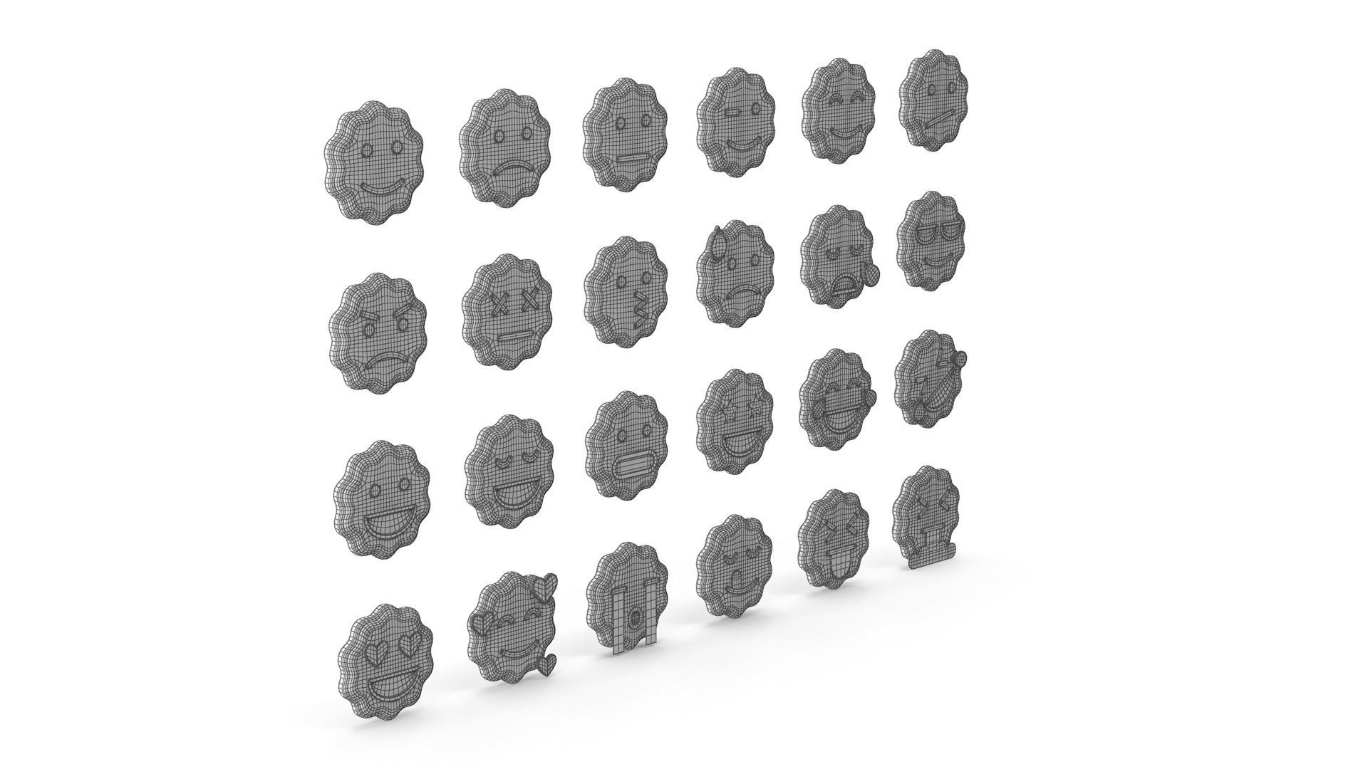 Emoji Set emojis with different expressions Low-poly 3D model_6